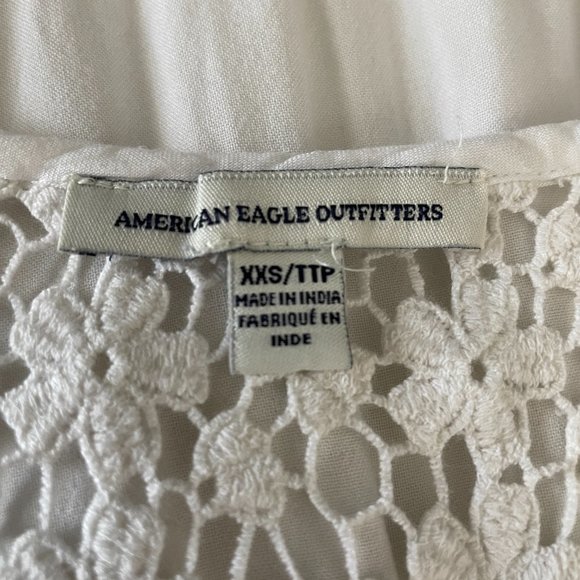 AMERICAN EAGLE OUTFITTERS WHITE TIERED BOHO DRESS FLORAL CROCHET LACE BACK XXS - Picture 8 of 9